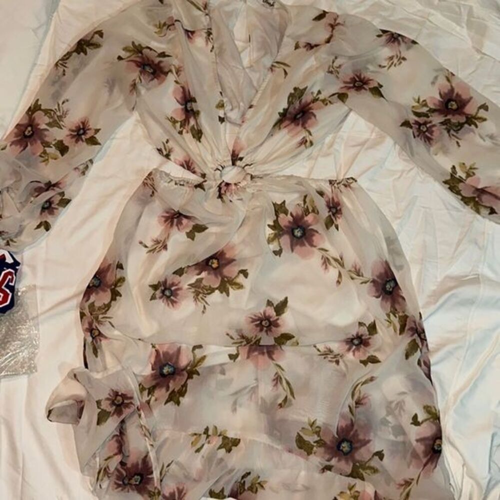 Floral dress open mid drift sheer high low cut​